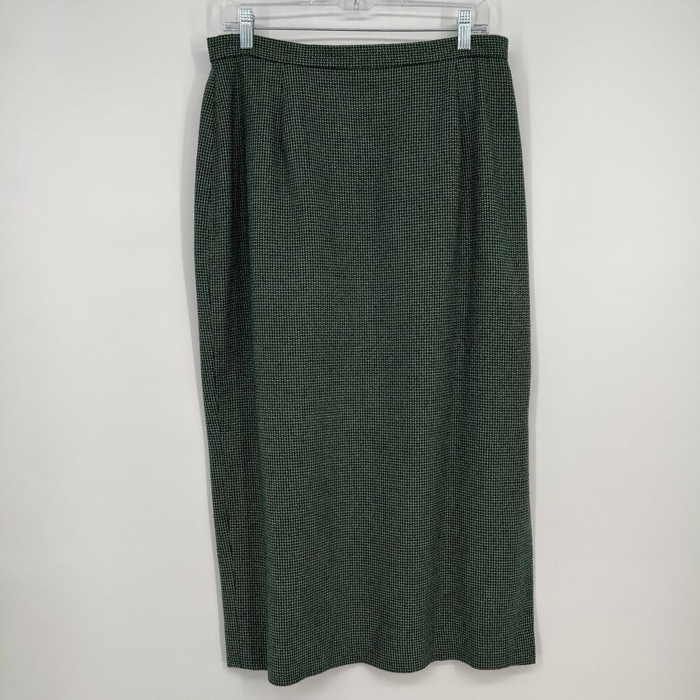 Vintage 80s Evan Picone Tweed Midi Skirt Women Plus Size 14 Green Wool Side Slit